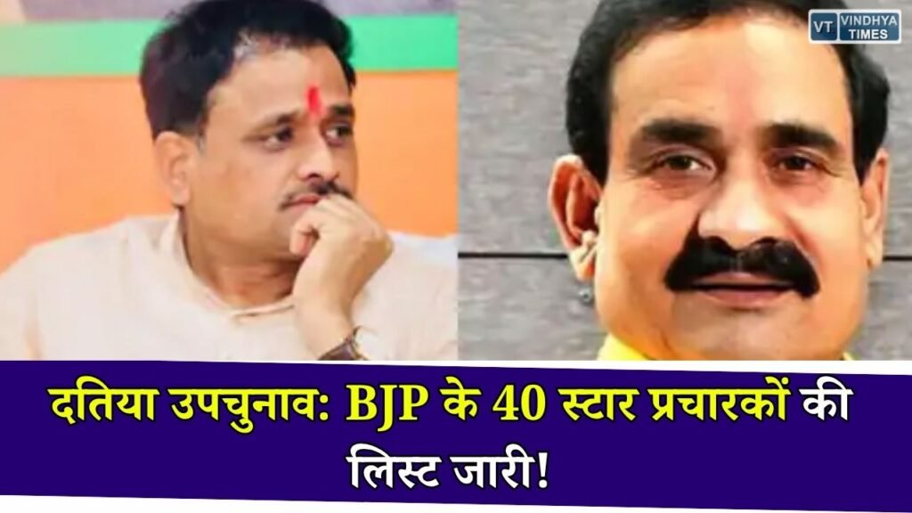 MP News: दतिया उपचुनाव के लिए BJP के स्टार प्रचारकों की सूची सामने आई, नरोत्तम मिश्रा समेत कई बड़े नेताओं को जिम्मेदारी