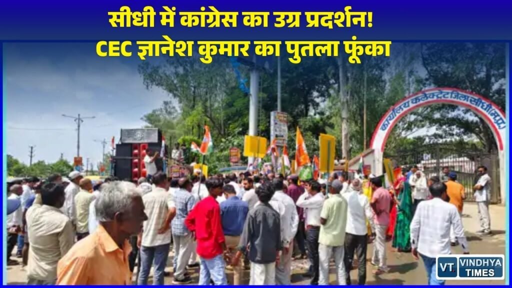 Sidhi News: सीधी में जिला कांग्रेस का कलेक्ट्रेट परिसर में प्रदर्शन, मुख्य चुनाव आयुक्त ज्ञानेश कुमार के इस्तीफे की मांग