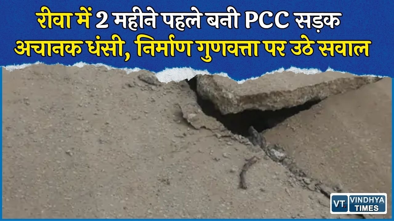 Rewa News: 2 महीने पहले बनी PCC सड़क भरभराकर धंसी, निर्माण की गुणवत्ता पर गंभीर सवाल
